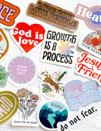 Variety of colorful Christian Stickers featuring inspirational messages and designs