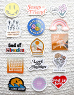 Variety of Christian Stickers featuring inspirational quotes and colorful designs for faith expression