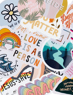 Various colorful Christian Stickers including quotes and nature themes for personal expression