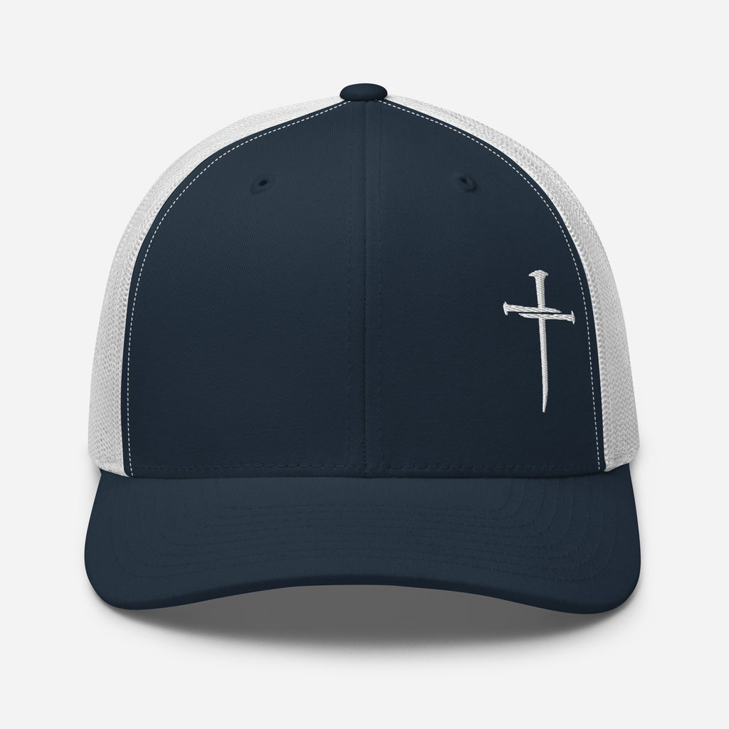 Navy Christian Embroidered Hat with a White Cross Design for Faith-Inspired Style