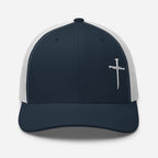 Navy Christian Embroidered Hat with a White Cross Design for Faith-Inspired Style