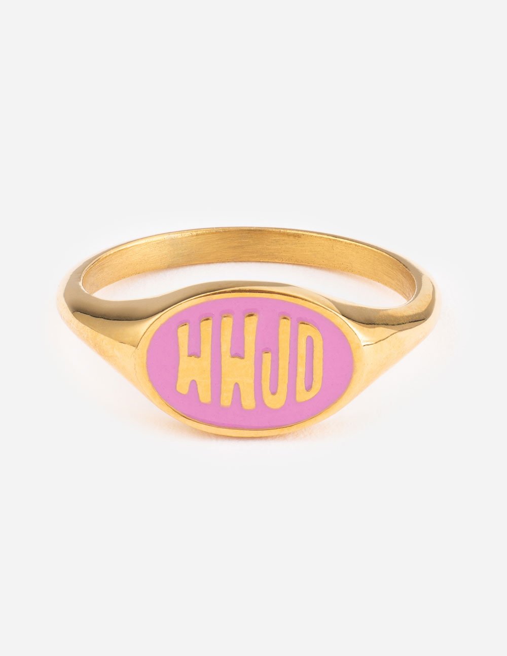 Elevated Faith Pink and Gold Ring with WWJD engraving, perfect for Christian Jewelry lovers