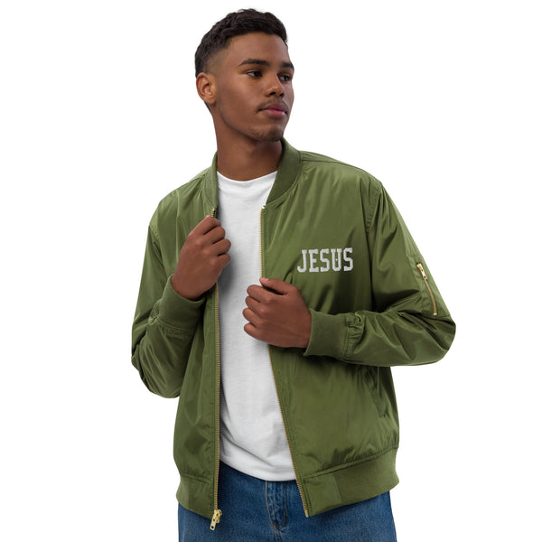 Jesus Embroidered Premium recycled Unisex bomber jacket, Christian Jacket