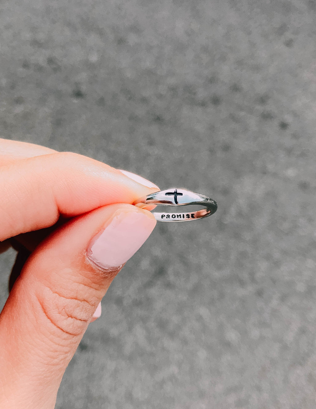 Silver Elevated Faith Ring with Cross and 'Promise' engraving, perfect Christian Jewelry accessory