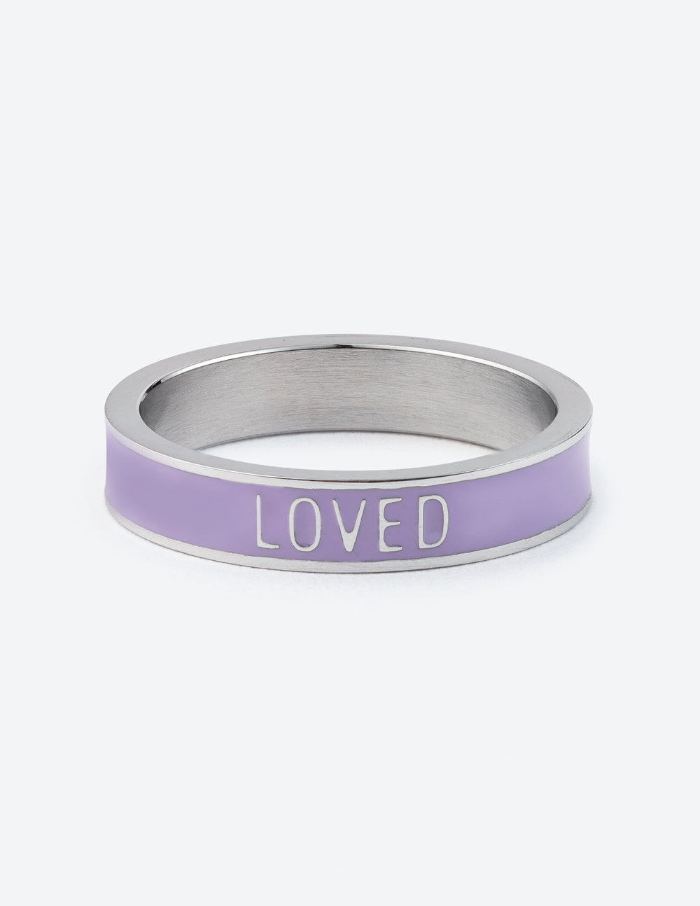 Elevated Faith Christian Jewelry Ring in Purple with 'Loved' Inscription for Everyday Wear