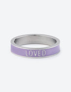 Elevated Faith Christian Jewelry Ring in Purple with 'Loved' Inscription for Everyday Wear