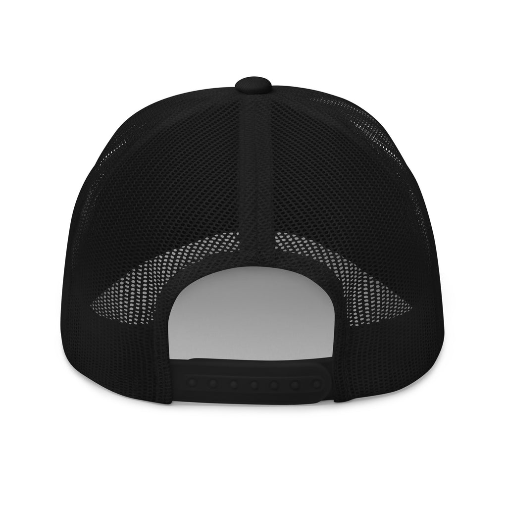 Back view of a black Christian Embroidered Hat with mesh panel design for comfort and breathability