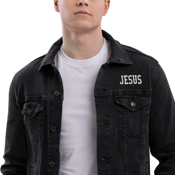 Jesus Embroidered Unisex denim jacket, Christian Jacket
