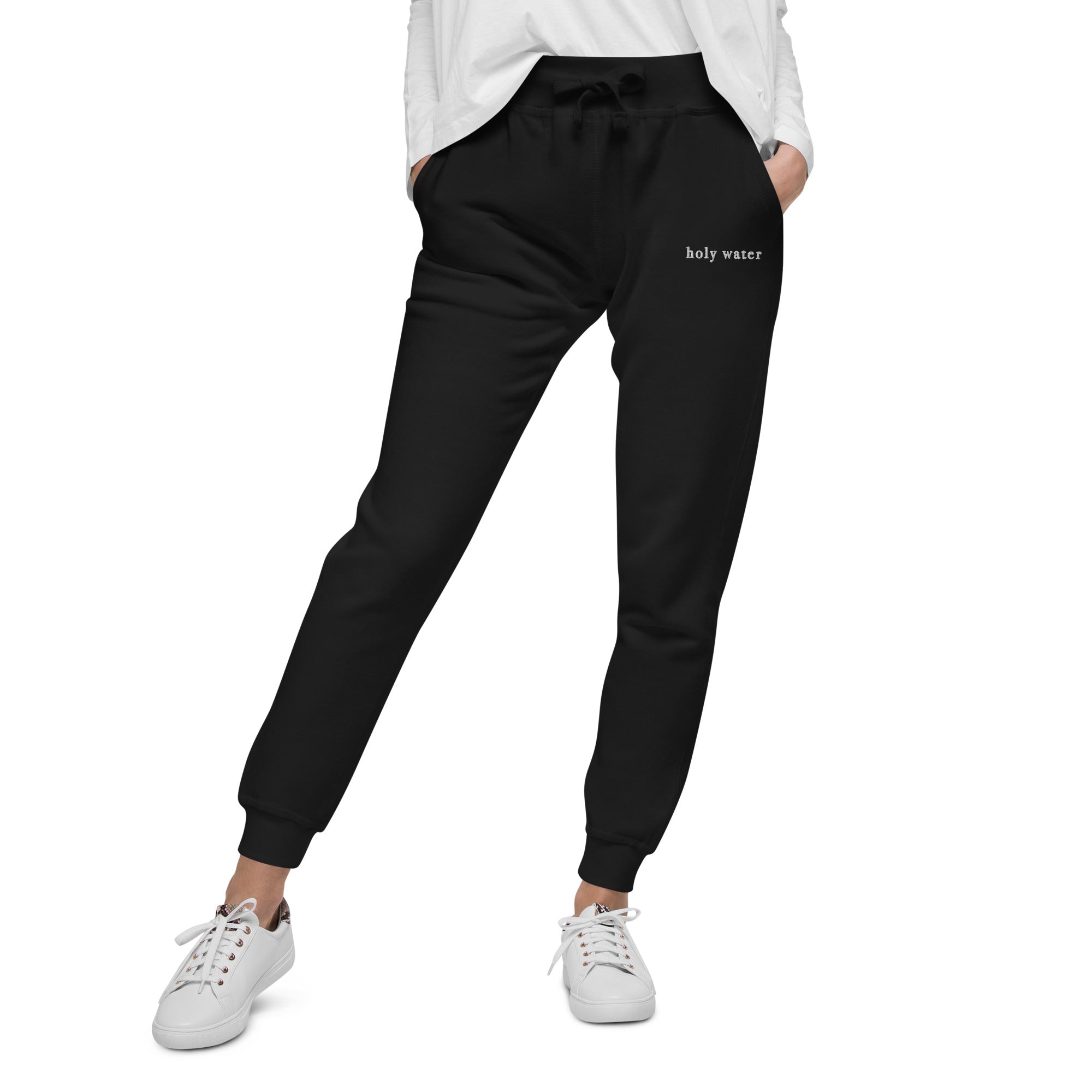 Holy Water Embroidered w Unisex fleece sweatpants, The Belonging Company