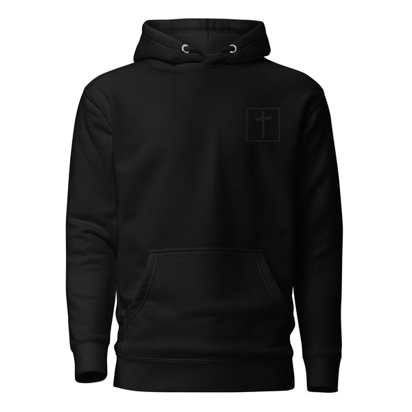 The Cross Boxed Black Embroidered Unisex Hoodie, Christian Hoodie