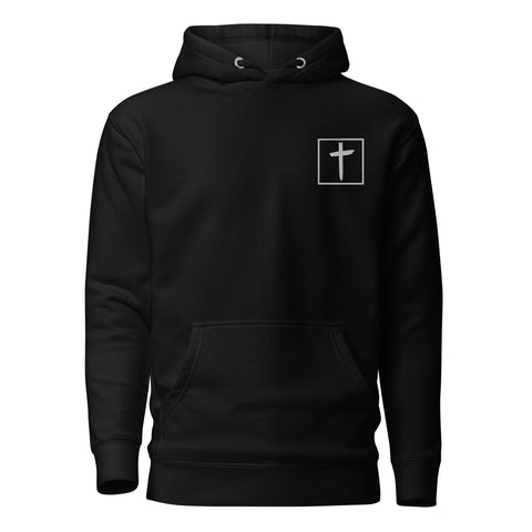 The Cross Boxed White Embroidered Unisex Hoodie
