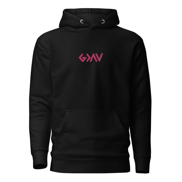 God Greater Than Highs and Lows Pink Center Embroidered Unisex Hoodie, Christian Hoodie