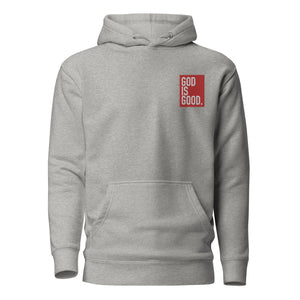 God Is Good Red Boxed Embroidered Unisex Hoodie, Christian Hoodie