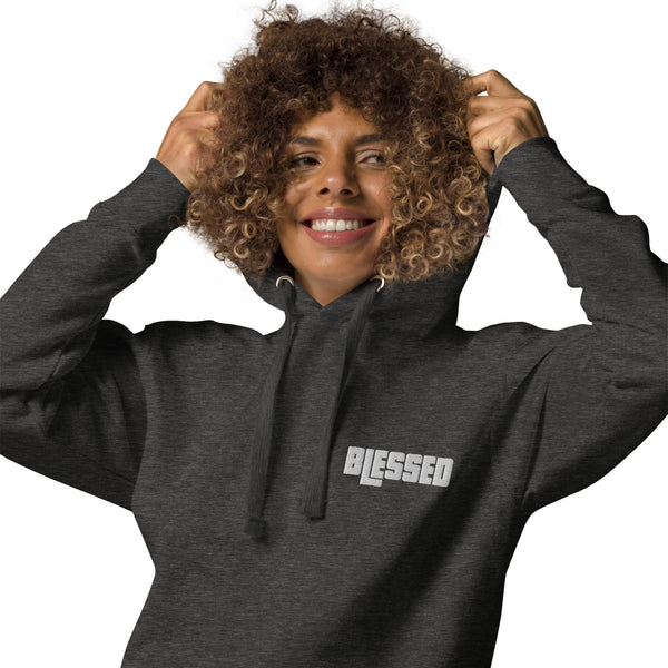 Blessed White Embroidered Unisex Hoodie, Christian Hoodie