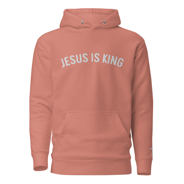 Jesus Is King Embroidered Unisex Hoodie, Left wriste embroidered cross, Christian Hoodie