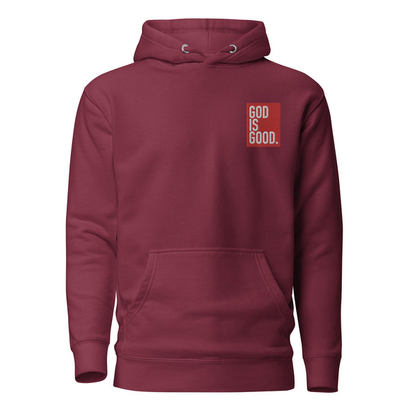 God Is Good Red Boxed Embroidered Unisex Hoodie