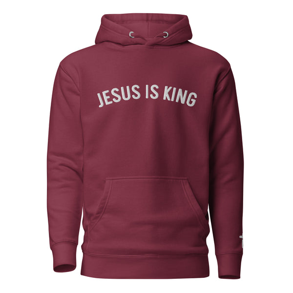 Jesus Is King Embroidered Unisex Hoodie, Left wriste embroidered cross, Christian Hoodie