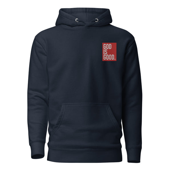 God Is Good Red Boxed Embroidered Unisex Hoodie
