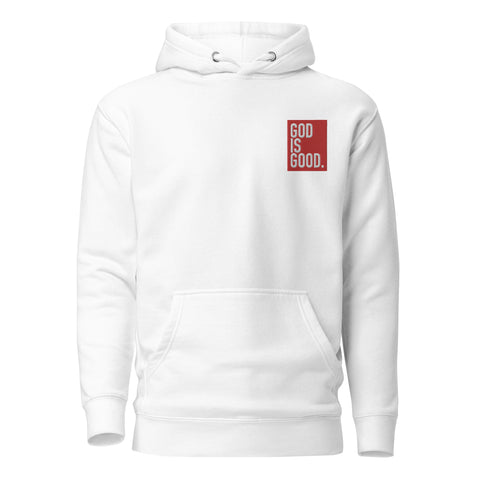 God Is Good Red Boxed Embroidered Unisex Hoodie, Christian Hoodie