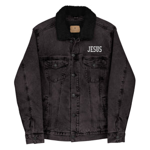 Jesus Embroidered Unisex denim sherpa jacket, Christian Jacket