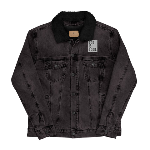 God Is Good Embroidered Unisex denim sherpa jacket,  Christian Jacket