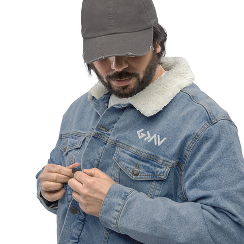 God Greater Than The Highs and Lows Embroidered Unisex denim sherpa jacket, Christian Jacket