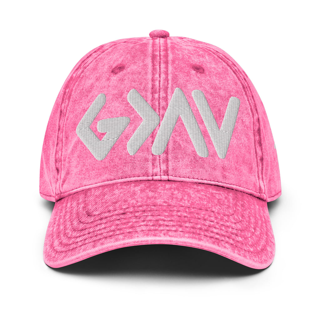 Pink Christian Embroidered Hat with a stylish denim texture for casual wear