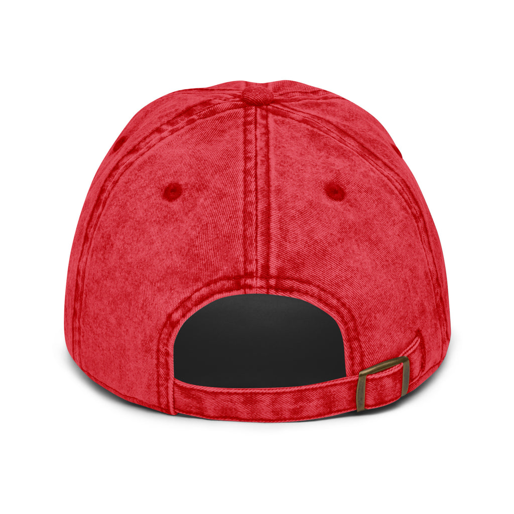 Back view of a red Christian Embroidered Hat featuring an adjustable strap