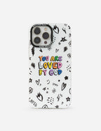 Elevated Faith Christian iPhone Case with colorful 'You Are Loved By God' design and doodle patterns