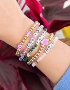Colorful Christian Bracelet Stack Featuring Inspirational Words and Beads for Daily Faith Wear