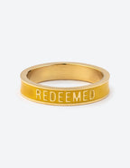 Elevated Faith Yellow Ring with the word REDEEMED in Christian Jewelry design