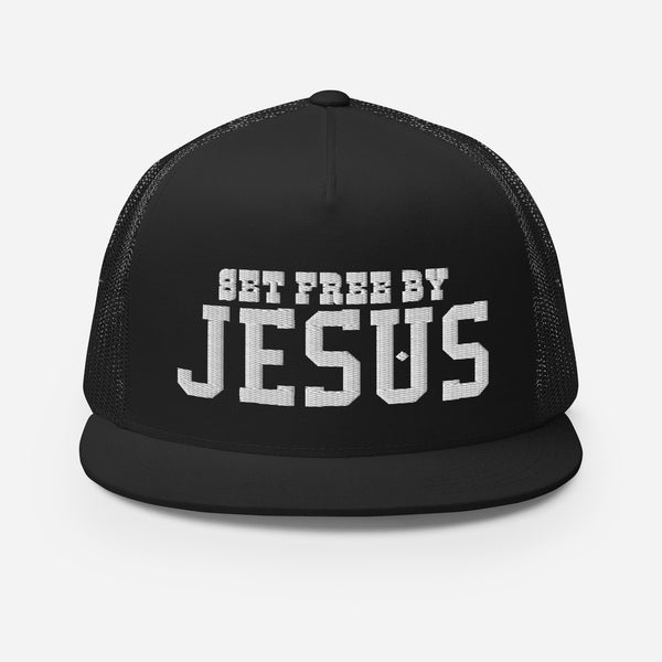 Set Free By Jesus Diamond Embroidered Trucker Cap - Christian Hat