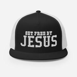 Set Free By Jesus Diamond Embroidered Trucker Cap - Christian Hat