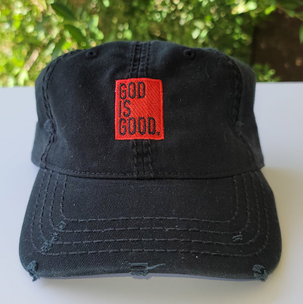 God is Good Red and Black Distressed Dad Hat - Christian Hat