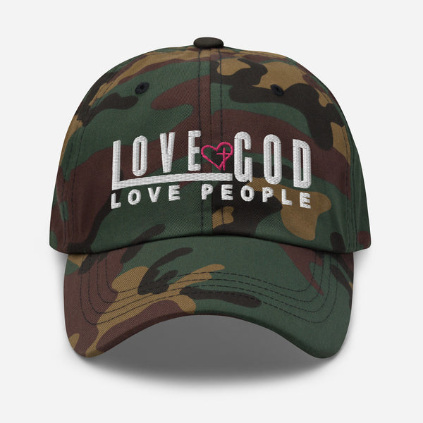 Love God, Love People White and Pink Thread Embroidered Dad - Christian Hat