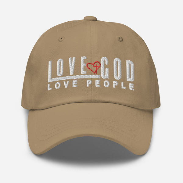 Love God, Love People White and Red Embroidered Dad - Christian Hat