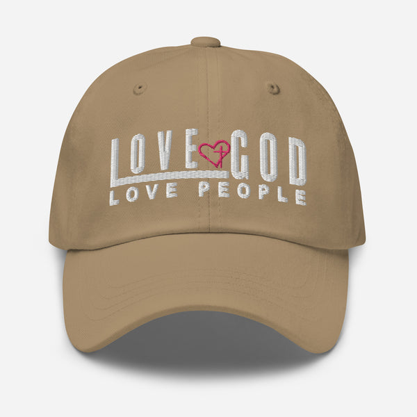 Love God, Love People White and Pink Thread Embroidered Dad - Christian Hat