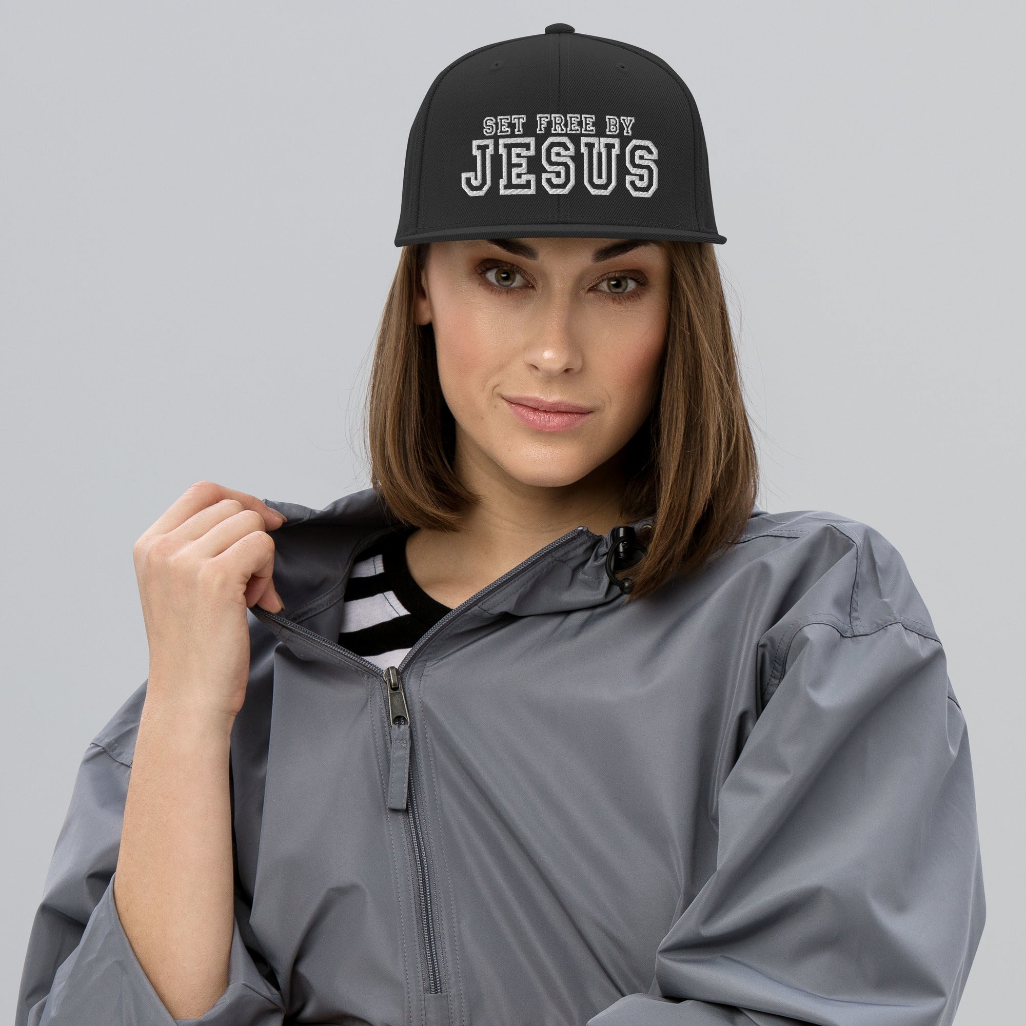 Set Free By Jesus Embroidered Snapback Hat - Christian Hat