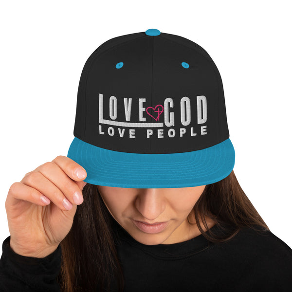 Love God, Love People, White and Pink Thread Embroidered - Christian Hat