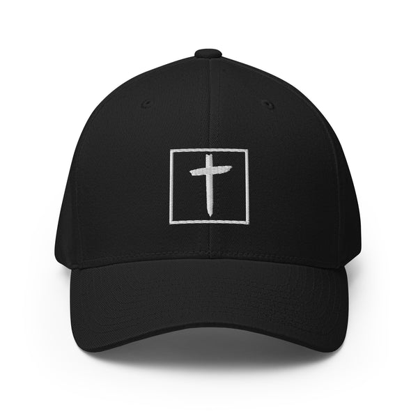 The Cross, White Embroidered Flex Fitted Cap - Christian Hat