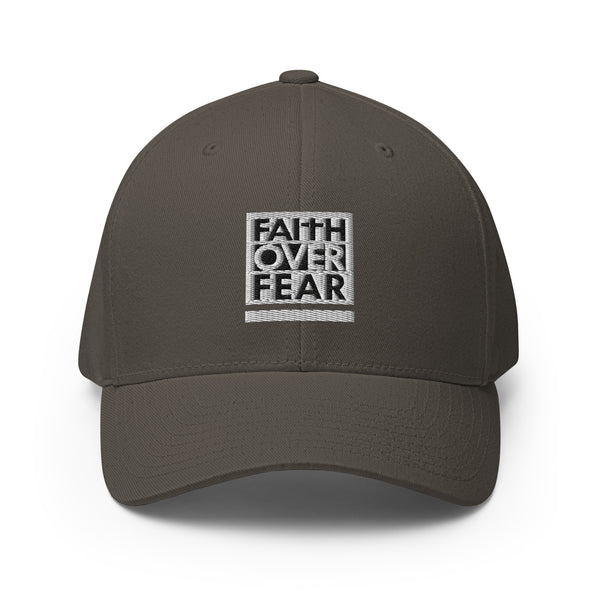Faith Over Fear, White and Black Thread Embroidered Flex Fitted Cap - Christian Hat