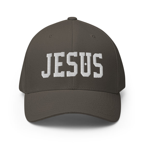 Jesus, White Embroidered Flex Fitted Cap - Christian Hat