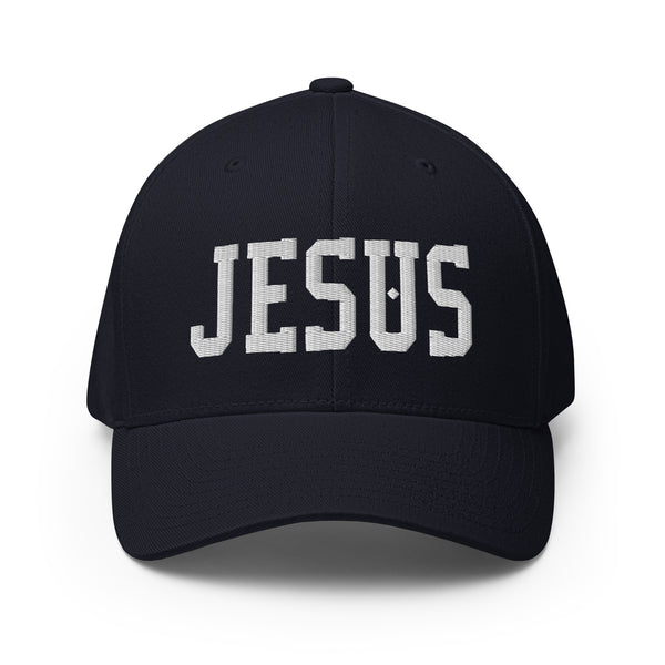 Jesus, White Embroidered Flex Fitted Cap - Christian Hat