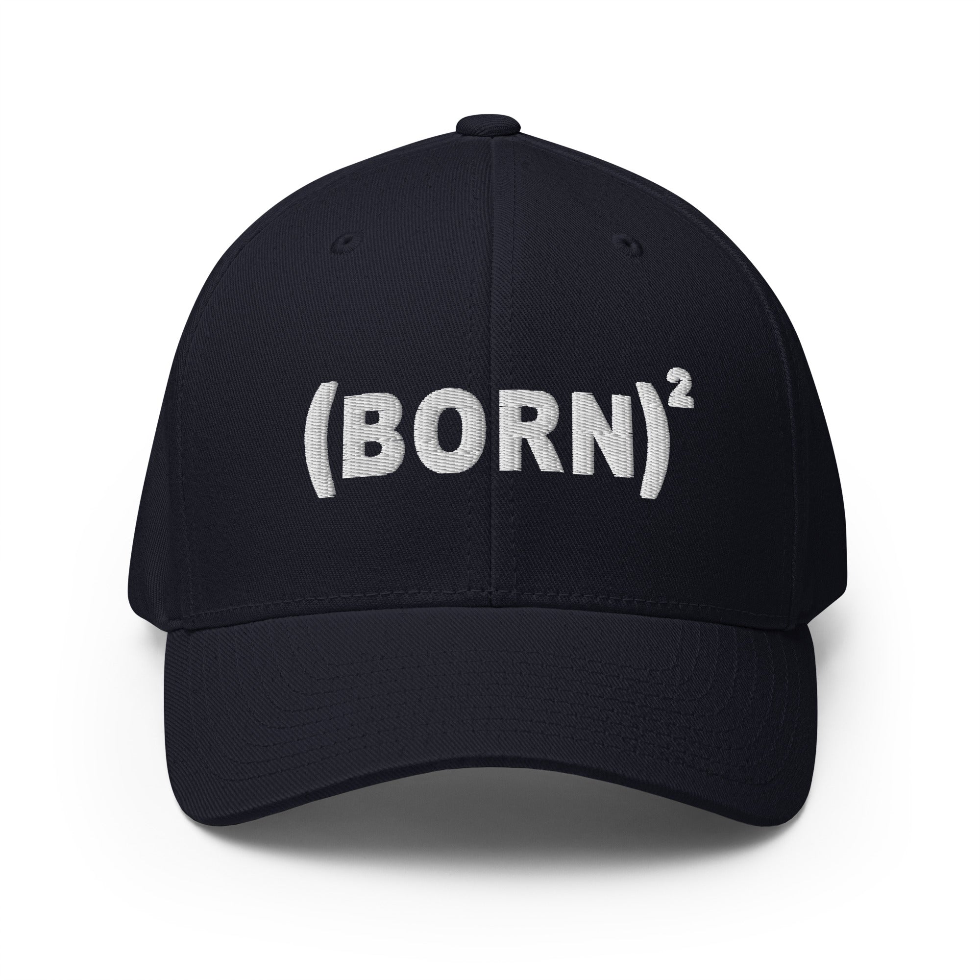 Born Again, White Thread Embroidered Flex Fitted Cap - Christian Hat