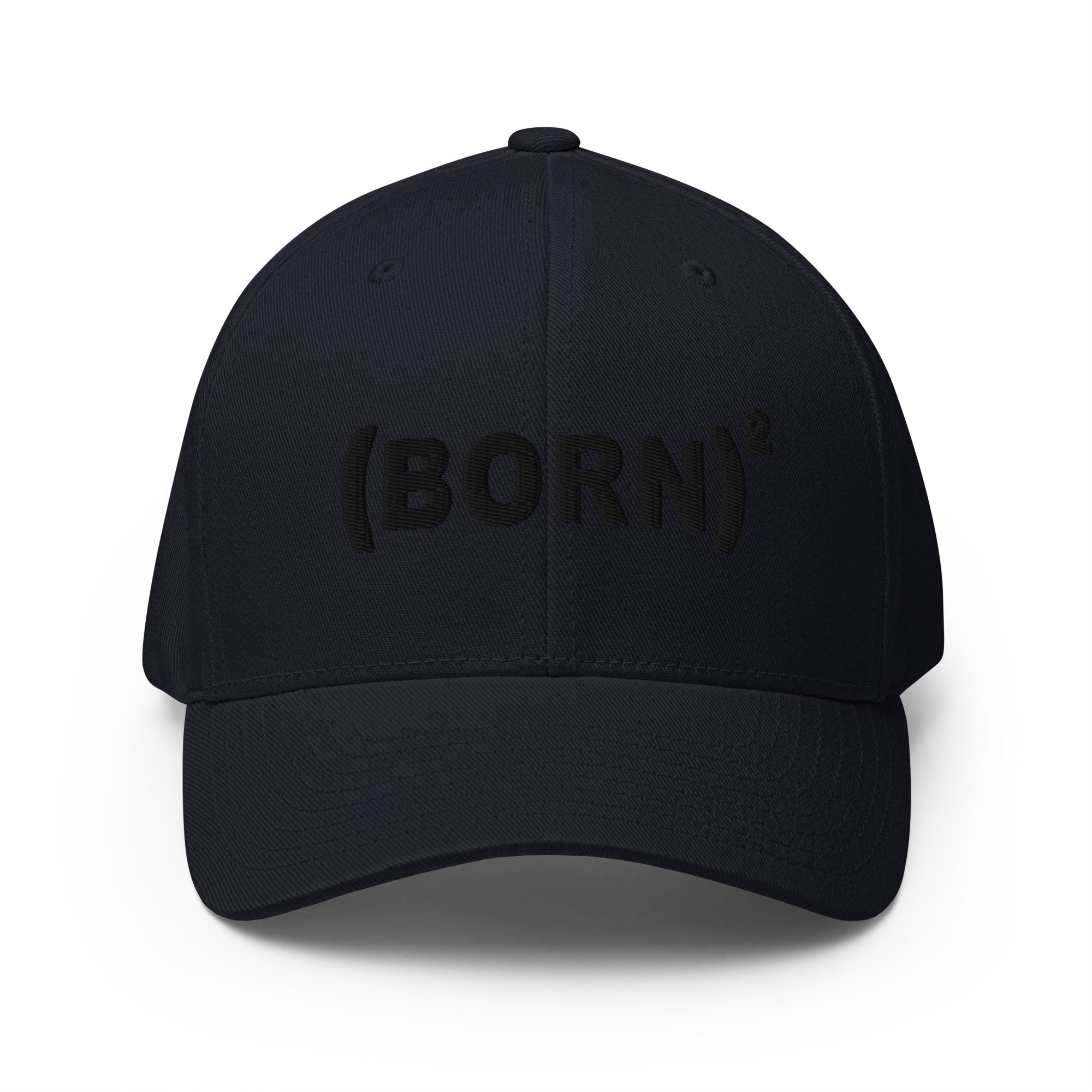 Born Again, Puff Black Embroidered Flex Fitted Cap - Christian Hat