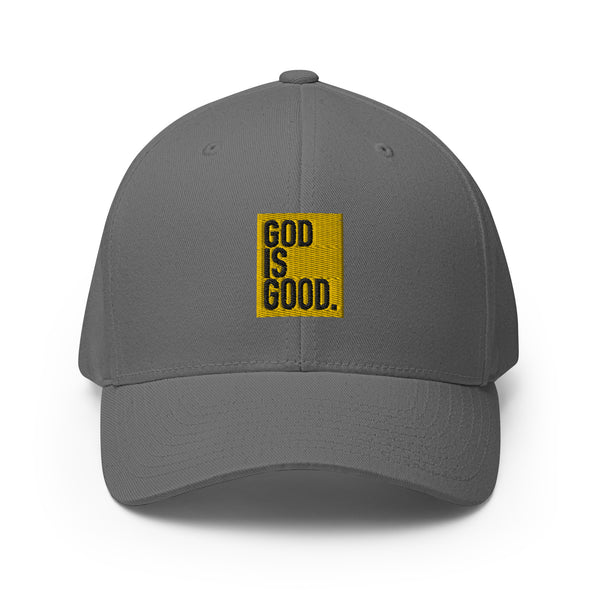 God Is Good, Gold and Black Embroidered Flex Fitted Cap - Christian Hat
