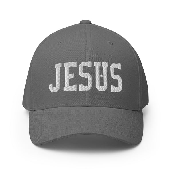 Jesus, White Embroidered Flex Fitted Cap - Christian Hat