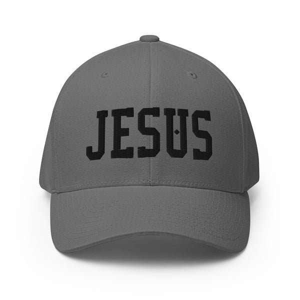 Jesus, Black Embroidered Flex Fitted Cap - Christian Hat