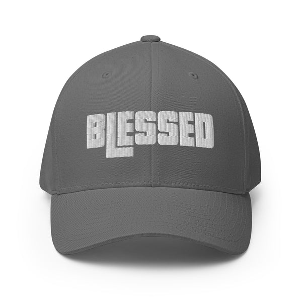 Blessed, White 3d Puff Embroidered Flex Fitted Cap - Christian Hat