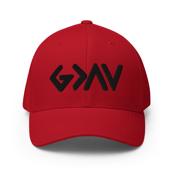 God Greater Than Highs and Lows, Black 3d Puff Embroidered Flex Fitted Cap - Christian Hat